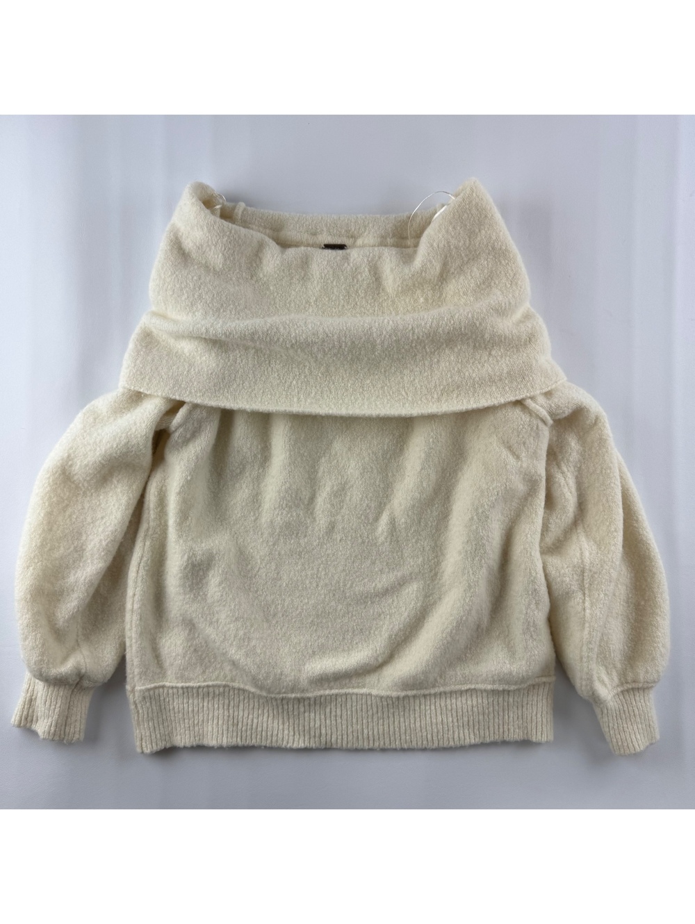 Free People Echo Beach Cowl Neck Sweater Ivory Cream Off Shoulder Wool Blend M